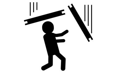 Düşen nesneler için piktogramlar, güvenlik işaretleri, tehlike ve uyarılar, Vektör İllüstrasyonu