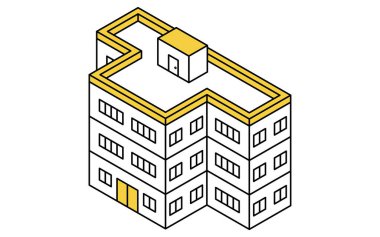 Üç katlı ofis binası, basit çizgi çizimi izometrik illüstrasyon, Vektör İllüstrasyonu