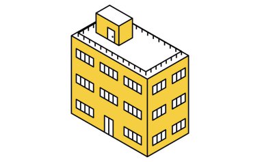 Üç katlı düşük katlı apartman, izometrik çizimler, basit çizimler, Vektör İllüzyonu