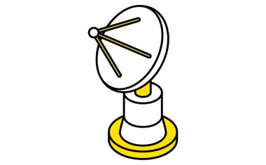 Uydu için basit bir çizgi çizimi, izometrik illüstrasyon, vektör illüstrasyonu