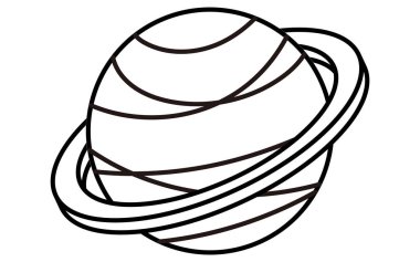 Satürn 'ün siyah beyaz çizgi çizimi, izometrik illüstrasyon, Vektör İllüstrasyonu