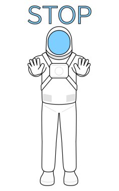 Astronaut with his hands out in front of his body, signaling a stop, Vector Illustration clipart