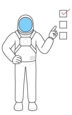 Astronot bir kontrol listesine işaret ediyor, Vektör İllüstrasyonu