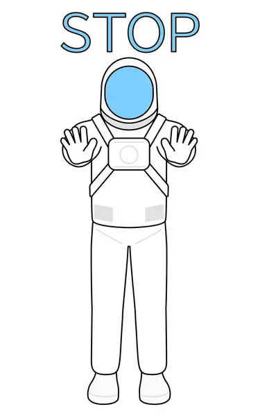 stock vector Astronaut with his hands out in front of his body, signaling a stop, Vector Illustration