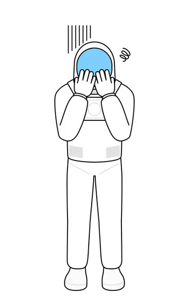 stock vector Astronaut covering his face in depression, Vector Illustration