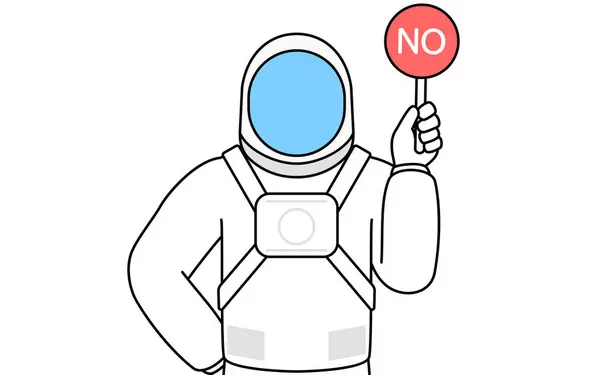 stock vector Astronaut holding a placard with an X indicating incorrect answer, Vector Illustration