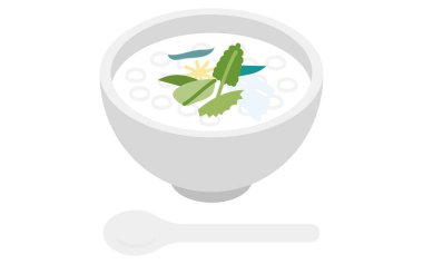 New Year's dish of rice gruel with seven herbs, isometric icon, Vector Illustration clipart