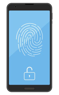 Biyometrik güvenlik tasviri, parmak izi tanıma ve akıllı telefon, Vektör İllüstrasyonu