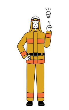 İtfaiye üniformalı itfaiyeci bir fikirle geliyor, Vector Illustration.