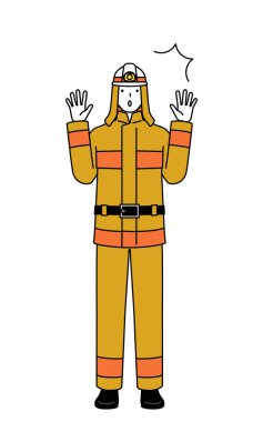 İtfaiye üniformalı itfaiyeci elini kaldırıyor, Vector Illustration.