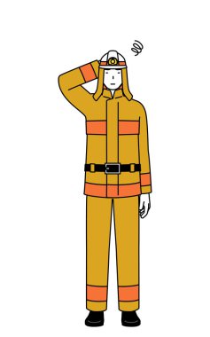 İtfaiye üniformalı itfaiyeci başı dertteyken kaşınıyor.