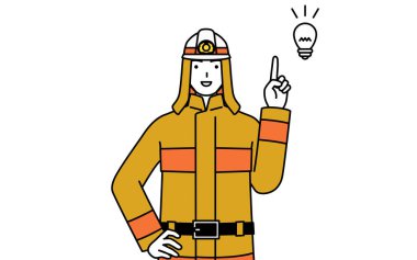 Firefighter in fire uniform coming up with an idea, Vector Illustration clipart