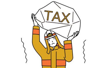 Vergi artışından muzdarip itfaiye üniformalı itfaiyeci, Vektör İllüstrasyonu