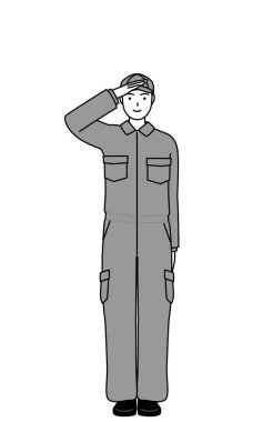 Tulumlu bir tamirci selam veriyor, Vektör İllüstrasyonu