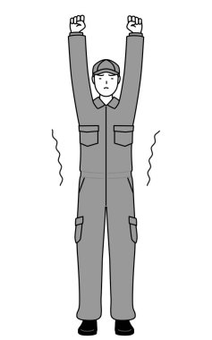 Tulum giymiş, dimdik duran bir tamirci, Vektör Çizimi.