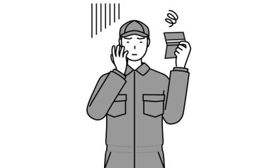 A mechanic in coveralls looking at his bankbook and feeling depressed, Vector Illustration clipart