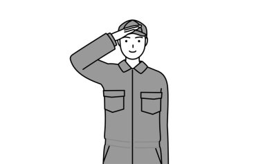 Tulumlu bir tamirci selam veriyor, Vektör İllüstrasyonu