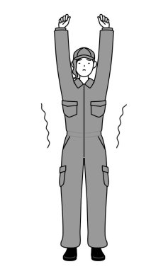 A mechanic woman in coveralls stretching and standing tall, Vector Illustration clipart