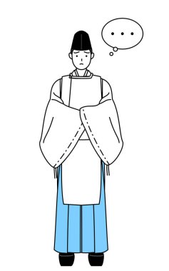 Priest of the shrine, wearing a Eboshi and Kariginu, with crossed arms, deep in thought, Vector Illustration clipart