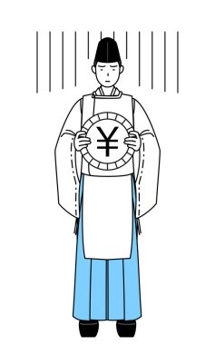 Priest of the shrine, wearing a Eboshi and Kariginu, an image of exchange loss or yen depreciation, Vector Illustration clipart