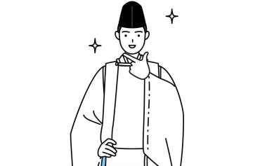 Priest of the shrine, wearing a Eboshi and Kariginu, in a confident pose, Vector Illustration clipart