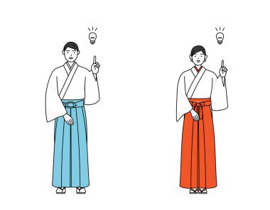 Priest and shrine maiden of the shrine, coming up with an idea, Vector Illustration clipart