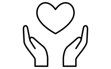 İki ele sarılmış kalp, basit ve şirin siyah-beyaz Sevgililer Günü ikonu, Vektör İllüzyonu