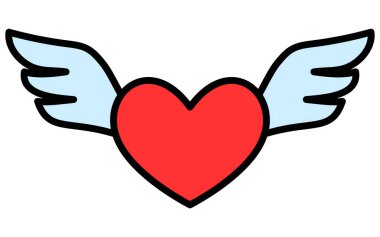 Kanatlı Kalp, Basit ve şirin Sevgililer Günü ikonu, Vektör İllüstrasyonu