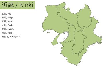 Map of Kinki region (line drawing), Vector Illustration clipart