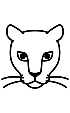 Önüne bakan bir aslanın basit çizgi çizimi, erkek ve dişi, vektör çizimi