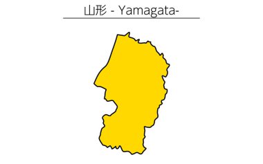 Yamagata bölgesinin basit haritası, Japonya Bölgesi, Vektör İllüstrasyonu