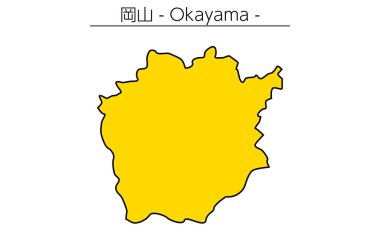 Okayama ilinin basit haritası, Japonya Bölgesi, Vektör İllüstrasyonu