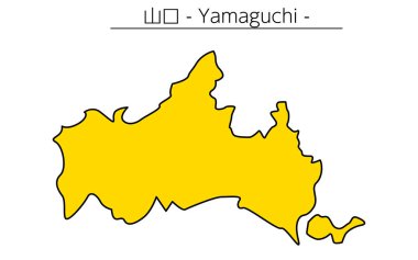 Yamaguchi bölgesinin basit haritası, Japonya Bölgesi, Vektör İllüstrasyonu