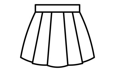 Kadın pileli etek, basit çizgi çizimi simgesi siyah beyaz, Vektör İllüzyonu