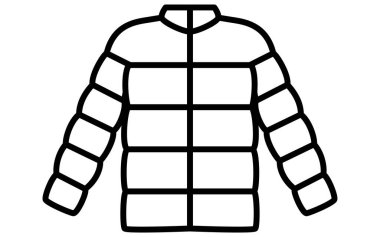 aşağı ceket, giysi basit çizgi çizim simgesi siyah beyaz, vektör ilüstrasyonu