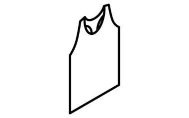 Erkek iç çamaşırı bluzu, geniş sırt açıklığı, basit izometrik çizgi simgesi siyah beyaz, Vektör İllüzyonu