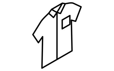 Göğüs cebi açık yaka gömlek, basit izometrik çizgi siyah beyaz simge çizme, Vektör İllüstrasyonu