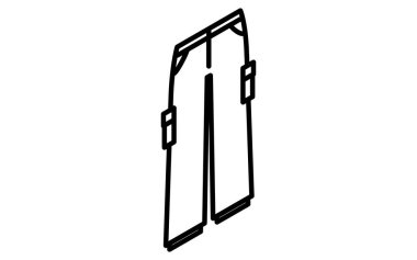 Alt, iş pantolonu, kargo pantolonu, basit izometrik çizim simgesi siyah beyaz, Vektör İllüzyonu