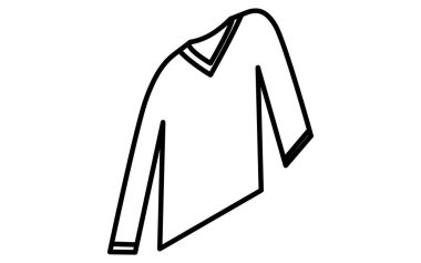 Şamandıra yakalı uzun kollu gömlekler, basit izometrik çizgiler siyah-beyaz çizim ikonu, Vektör İllüstrasyonu