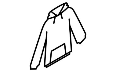 Kapüşonlu kapüşonlu, basit izometrik çizgiler siyah beyaz ikon çiziyor, Vektör İllüzyonu