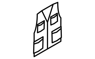 balıkçı yeleği, Giysiler basit izometrik çizgi siyah beyaz ikon çizme, Vektör İllüstrasyonu