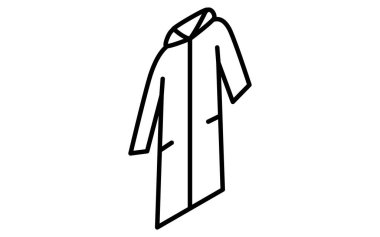 Trençkot, Giysiler, basit izometrik çizgi siyah beyaz ikon çizme, Vektör İllüstrasyonu