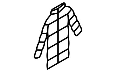 Aşağı palto, Giysiler, basit izometrik çizgi siyah beyaz simge çizme, Vektör İllüstrasyonu