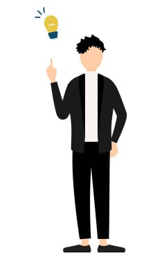 Siyah ceketli bir adamın basit bir tasviri bir fikre ilham veriyor, Vector Illustration.