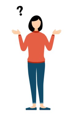 Kırmızı balıkçı yakalı bir kadının basit bir çizimi. Soru soruyor, Vektör İllüzyonu.