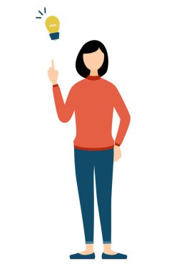 Kırmızı balıkçı yaka kazaklı bir kadının basit bir çizimi bir fikre ilham veriyor, Vektör İllüzyonu.