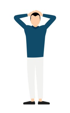 Mavi balıkçı yaka kazaklı ve elleri başının arkasında olan Vector Illustration adlı adamın basit bir çizimi.