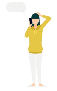 Telefonuyla konuşan haki renkli parkalı bir kadının basit bir tasviri, Vector Illustration.