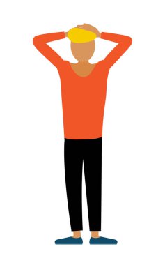 Elleri başının arkasında olan kırmızı gömlekli bir adamın basit bir tasviri, Vector Illustration