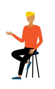 Kırmızı gömlekli bir adamın sandalyede otururken konuştuğu basit bir illüstrasyon, Vector Illustration.